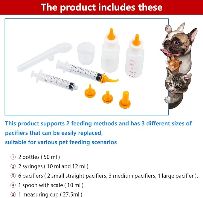 Pet Feeding Bottle and Syringe Set for Puppies and Kittens