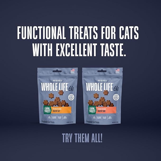 Whole Life Cat Living Treats for Cats – Human Grade Probiotics for Allergy & Itchy Skin Relief, Natural Digestive Support, Healthy Cat Snacks for Felines - Salmon & Yogurt, 1 oz (Pack of 2)