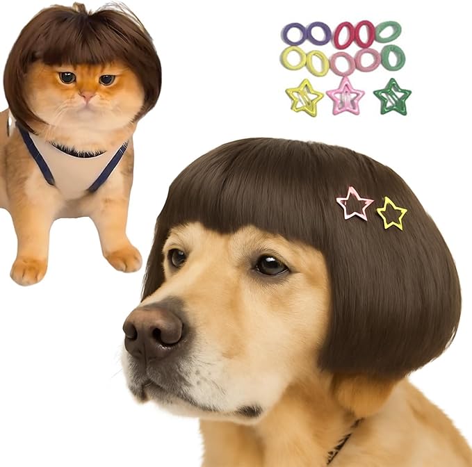 Popular Human-Style Hair Wigs Funny Pet Wig – DIY Haircut & Adjustable Fit – Cat & Dog Costume for Halloween, Party, Photo Shoots – Fits 5kg-50kg Pets