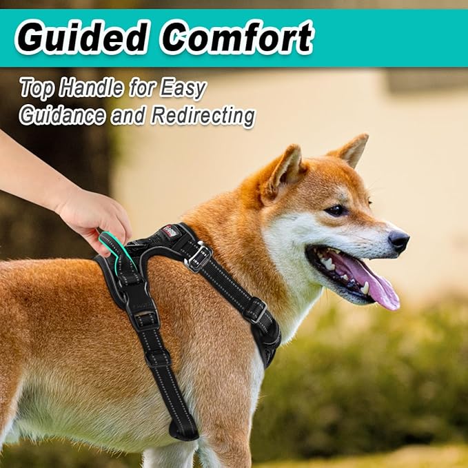 BARKBAY Dog Harness No Pull 3 Buckles for Large Dogs - Adjustable, Reflective, Comfortable, No Choke, Heavy-Duty - Perfect for Outdoor Training, Walking, and Hiking - Strong & Durable - XL & Black