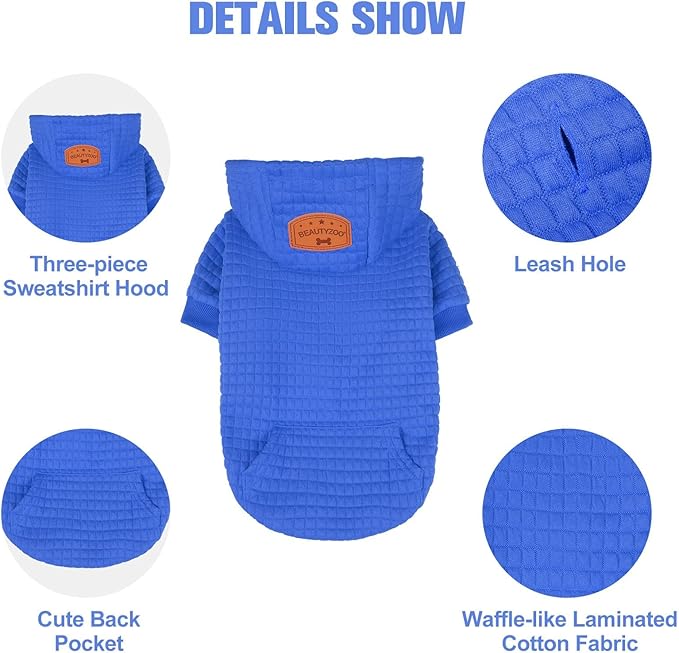 BEAUTYZOO Dog Sweaters for Large Dogs Girls Boys, Warm Winter Dog Hoodie Sweatshirt with Pocket & Leash Hole,Soft Waffle-Like Laminated Cotton Pet Clothes for Big Breeds Indoor Outdoor Cold Weather