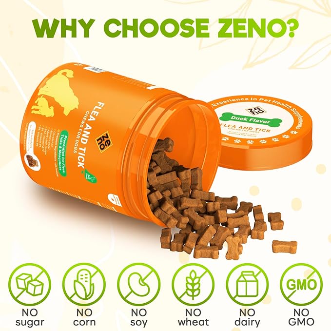 ZENO Flea and Tick Prevention Chewables for Dogs - 150 Chews - Flea & Tick Control - Duck Flavor