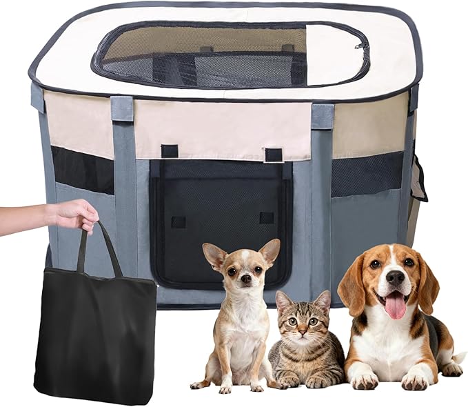 Dog Playpen Portable Cat Dog Playpen for Indoor & Outdoor Foldable Kennel Tent Crate,Water-Resistant Breathable Shade Cover, Dog Crate for Small Animals with Carrying Case