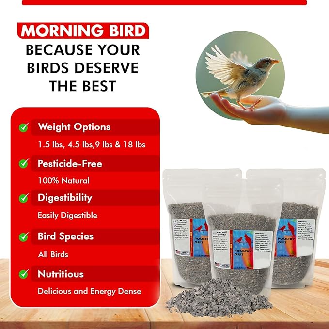 Morning Bird Poultry Grit for Birds 4.5 lbs (3-Pack, 1.5 lbs Each) - Mineral-Rich Supplement for Digestion & Calcium Support - Natural Poultry Feed Additive and Chicken Grit for Healthy Birds