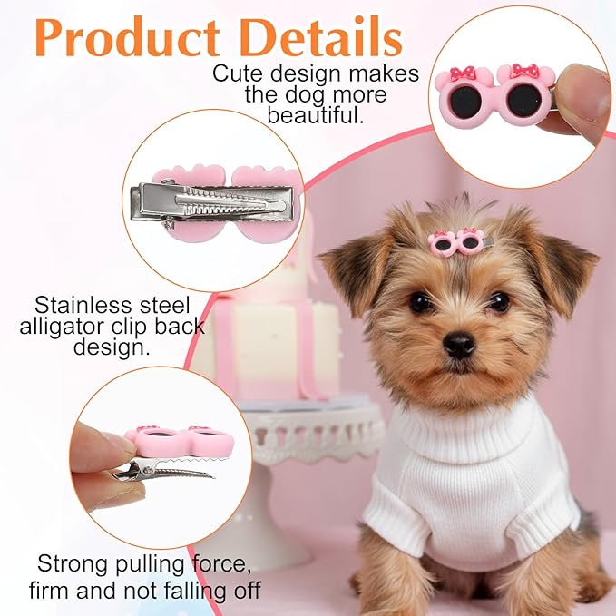 20Pcs Light Pink Small Dog Hair Bows, Cute Puppy Dog Bowknot Hair Bow Bulk with Rubber Bands, Mix Color Cute Grooming Flower Ball Bowknot Top Knot for Holiday Daily Yorkie Dogs Accessories