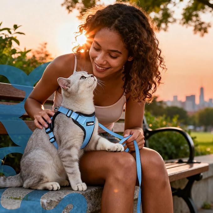 rabbitgoo Cat Harness and Leash for Walking, Escape Proof Soft Adjustable Vest Harnesses for Cats, Easy Control Breathable Reflective Strips Jacket, Light Blue, XS