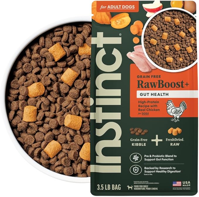 Instinct RawBoost Gut Health, Natural Dry Dog Food with Freeze-Dried Pieces, High Protein, Grain-Free Recipe - Real Chicken, 3.5 lb. Bag