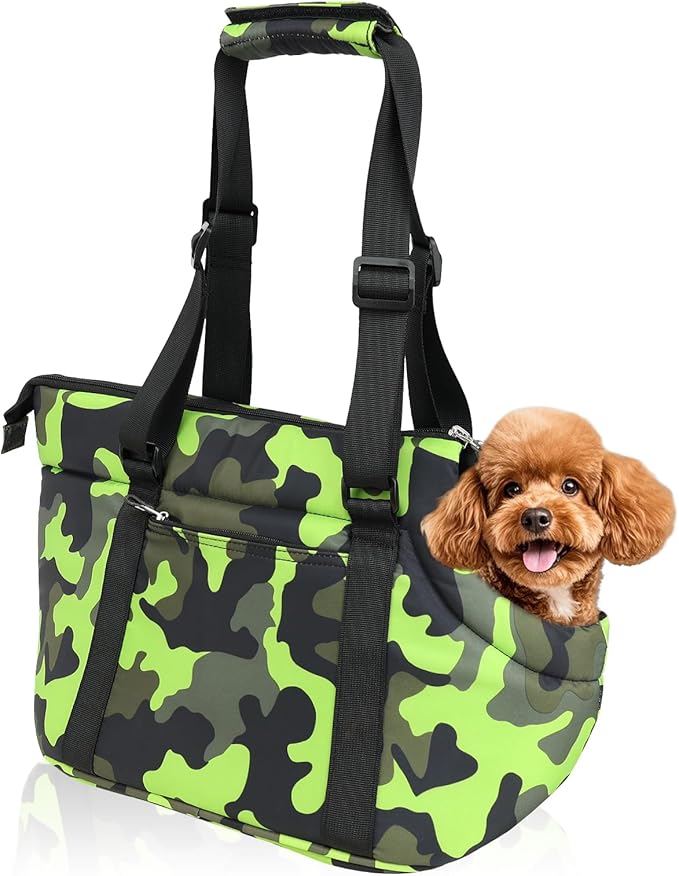 Premium 10mm Padded Dog Purse Carrier for Small Dogs, Pet Tote Bag Shoulder Carrying for Dog/Cat Below 4kg/9lbs -Camouflage Green