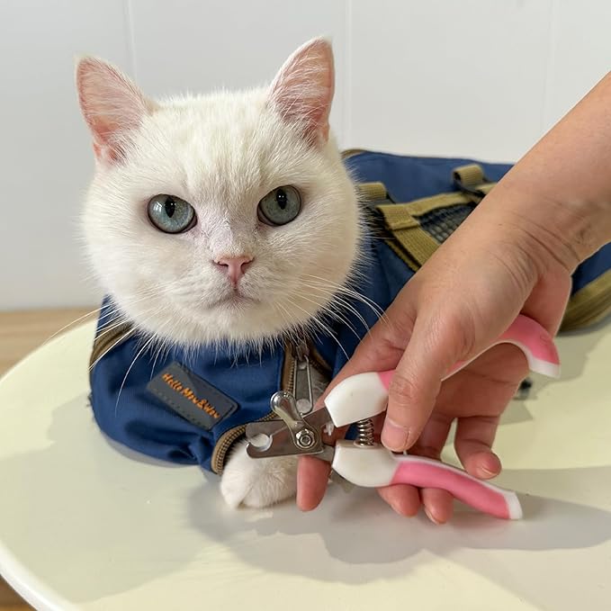 Cinf Cat Nail Clipping Cleaning Grooming Restraint Bag No Scratching Biting for Bathing Nail Trimming Injecting Examining(Tan Blue,M)