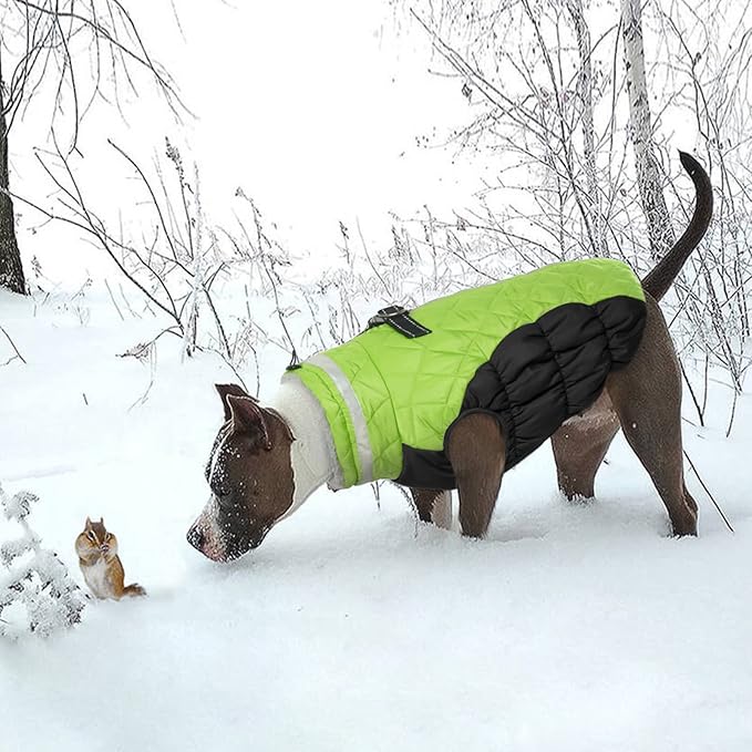 Lelepet Dog Coat Warm Dog Winter Coat Waterproof Dogs Jacket with Harness Built in Reflective Pet Fleece Vest Zip-Up Cold Weather Coats for Large Dogs Turtleneck & Windproof Coats Boxer Lime XL
