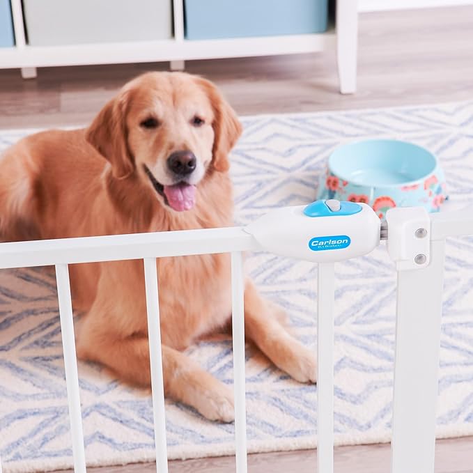 Carlson 29.5–36.5” Extra Wide Dog Gate with Small Pet Door, Walk-Through Pressure Mounted Metal Indoor Pet Safety Gate, Tested and Trusted by Pet Parents, American Designed, American Owned