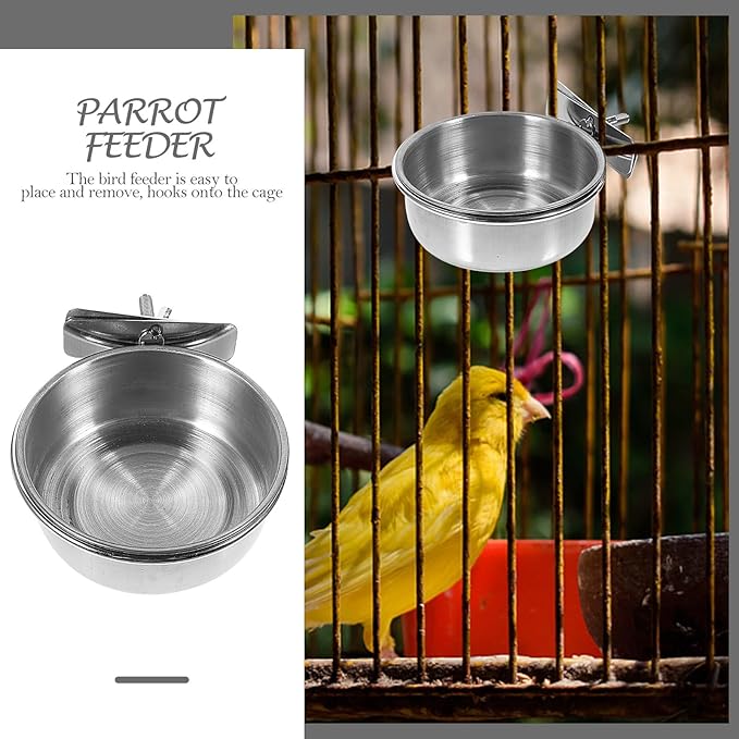 Beaupretty 3pcs Stainless Steel Bird Feeder Bowls with Water Cups 10cm Diameter for Parrot Cage Feeding and Watering Supplies