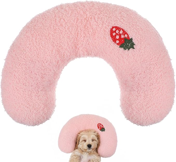 U-Shaped Pillow for Pets Cat Calming Pillows Indoor Pet Soft Fluffy Cat Dog Bed Anxiety Relief Half Donut Cuddler with Cute Embroidery Pattern Pet Neck Pillow for Cats Dogs Other Pets