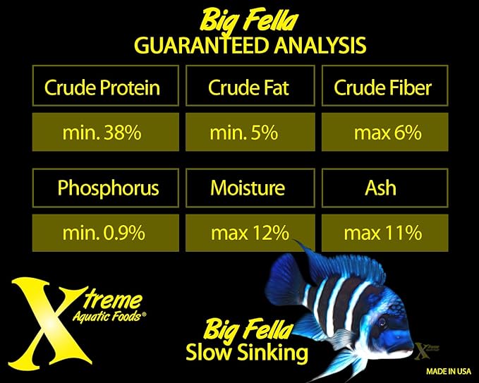 Xtreme Big Fella 3.0mm Pellets: Professional Nutrition for Medium to Large Cichlid/Community Fish - Boost Immune & Digestive Health, Color & Energy, Max Protein Fish Food – USA Farm Grown (35oz)