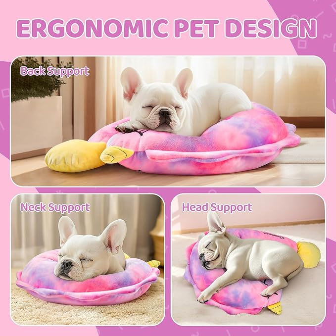 BurgeonNest Small Dog Calming Pillow for Dogs and Cats, Fluffy Soft Colorful Sleep Bolster Cozy Pet Bed Pillow, Great Present for Senior Pup Puppy Kitten, Washable, L