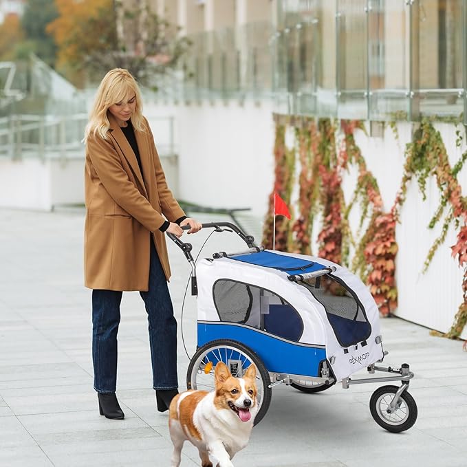 PEXMOR 2-in-1 Dog Bike Trailer, Pet Stroller Bike Trailer for Dogs w/Universal Hitch, Dog Cart for Bicycle Wagon Cargo Carrier w/Shock Absorber & Universal Wheel