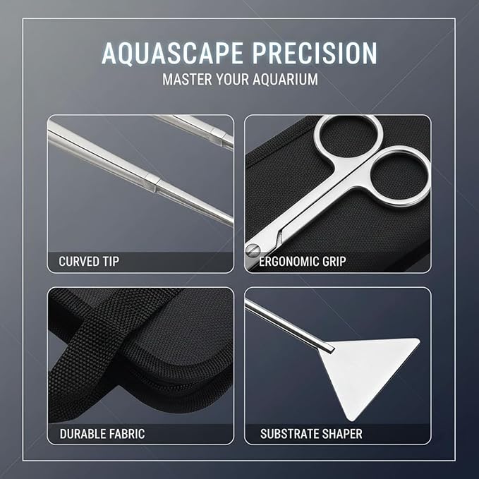 4 Pcs Aquarium Tool Kit, Stainless Steel For Fish Tank Plant, Includes Tweezers Scissors Spatula, With Canvas Bag