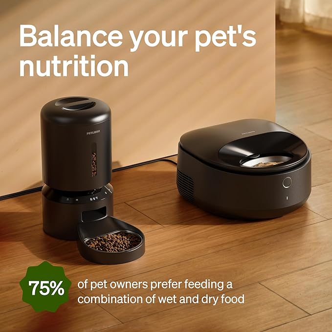 PETLIBRO Automatic Wet Food Cat Feeder with Semiconductor Cooling, Refrigerated Cat Feeder for 3 Fresh Meals in 3 Days, App-Controlled Pet Food Dispenser, Stainless Steel Bowl, Easy to Clean，Black