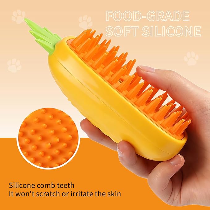 Cat Steam Brush for Shedding, 4 in 1 Rechargeable Steam Brush for Cats and Dogs, Anti-Static, Massage, Cleaning, Shedding & Combing All in One! (Yellow)