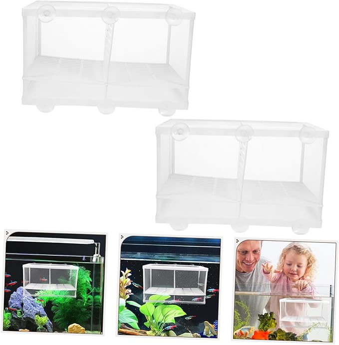 Happyyami 2pcs Aquarium Fish Breeding Box with Suction Cups Multifunctional Isolation Divider for Newborns and Pregnant Fish
