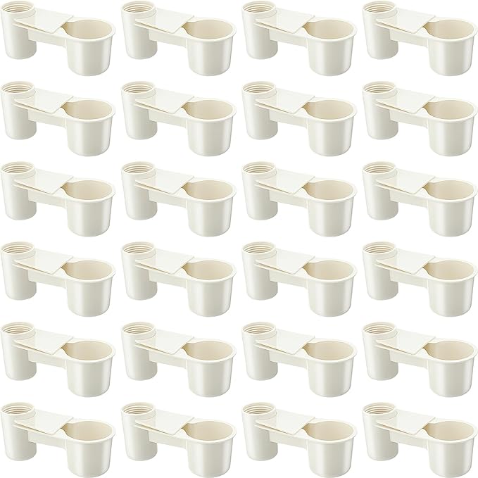 LemonRoad 24 Pcs Bird Drinker Feeder Cups Plastic Water Bottle Cup for Cage Ideal for Pigeon Bottle Chicken Quail Poultry Waterer Accessories (White)