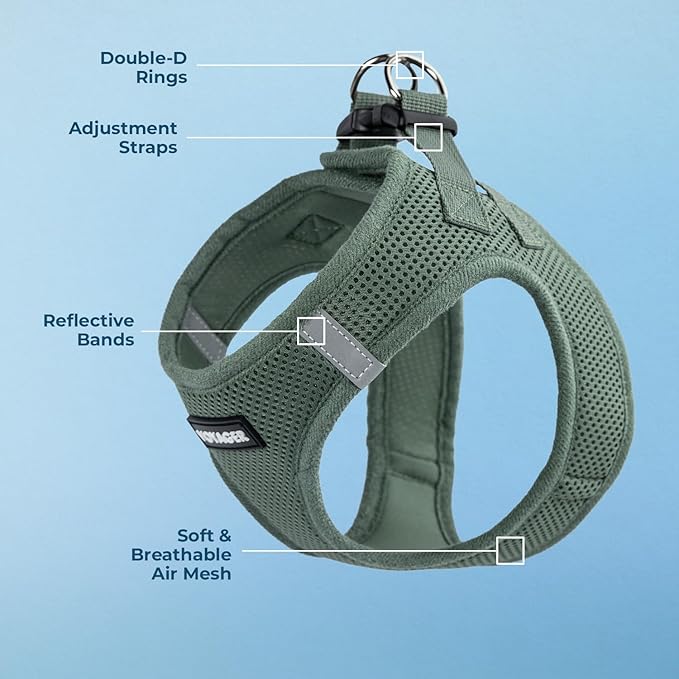 Best Pet Supplies Voyager Step-in Air Harness - All Weather Mesh, Reflective, No Pull Harness for Dogs, Cats - Secure with Hook & Loop Fastener, Buckle, Double D-Rings - Moss Green, XXXS