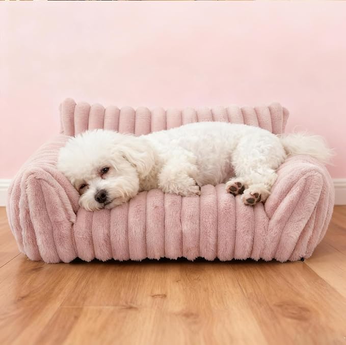Cat Couch for Pets - Cute Cat Beds for Indoor Cats with Removable Cover, Washable Soft Corduroy Plush, Fluffy Supportive Pet Sofa Chair for Small Dog & Cats, 30 inch Pink