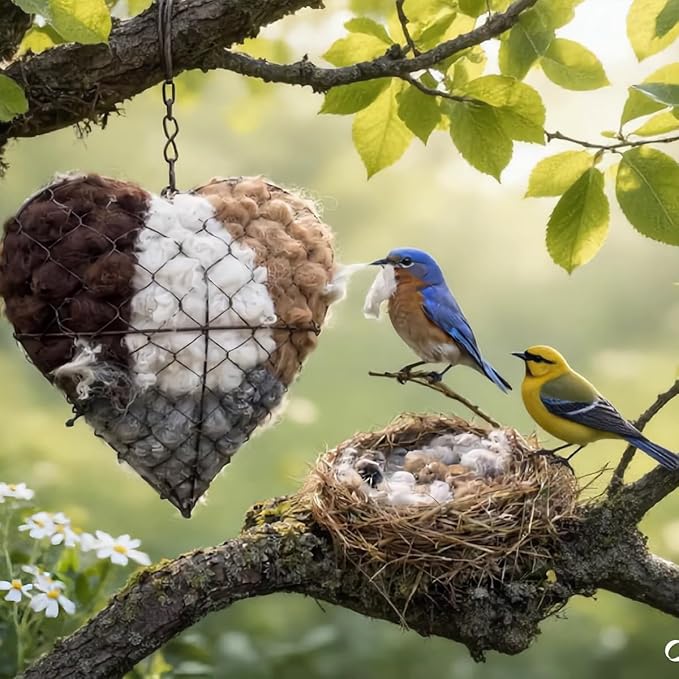 Handmade Fiber Bird Nesting Heart & Bird Nesting Material – Natural Filler for Bird Nest, Hummingbird Houses & Outdoor Shelters | Premium Bird Cage Accessories & Nesting Supplies