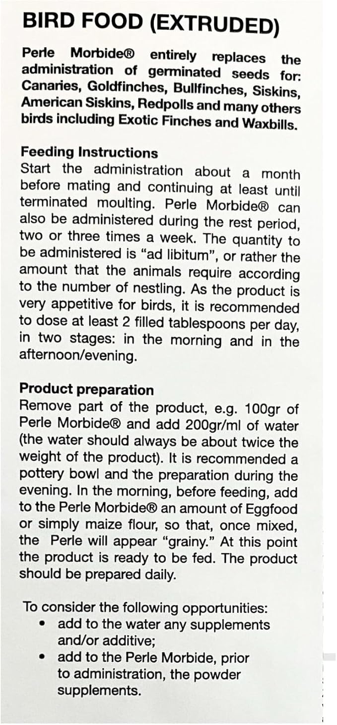 Perle Morbide White Soft Food for Canaries, Finches, Siskins, Goldfinches, Waxbills – Protein-Rich Mini Morsels, Easy to Prepare with Water or Eggfood Mix 5Lb