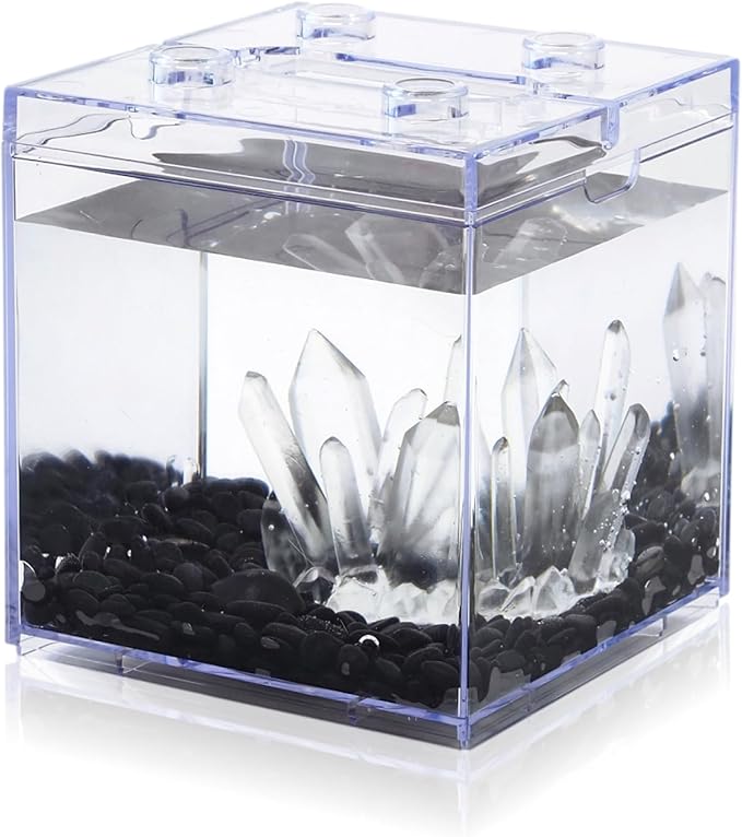 Mini Betta Fish Tank, Stackable Small Fish Bowl for Desktop Decoration, 0.2 Gallon 360° Rotatable Tiny Aquarium Kit with Gravels & Resin Crystal Cluster for Sea Monkey, Shrimp