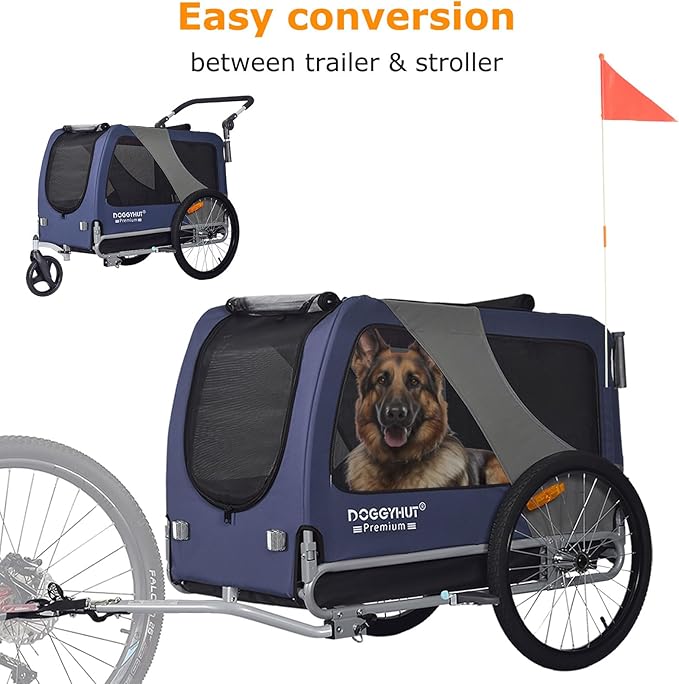 DOGGYHUT® Premium Large/XL Pet Bike Trailer & Stroller for Large Sized Dog or Multiple Small Dogs,Low Center of Gravity,Parking Brakes,Easy Folding Frame,Bicycle Carrier