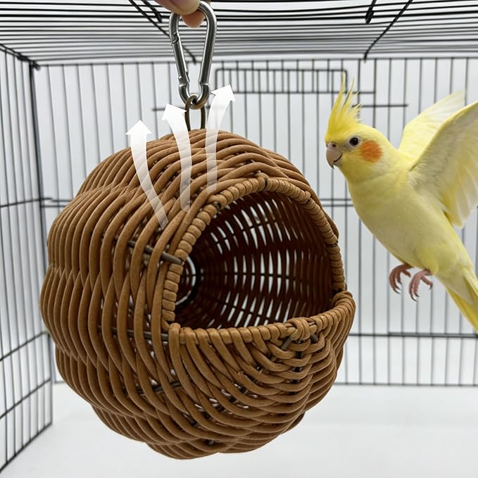Rattan Bird Nest for Cage，Hanging Parakeet Bed Hammock Hideout Lay Eggs Canary Nest Sleep Parakeet Warm House Hut Parrot Cage Accessories for Cockatiel Budgerigar Finche Canaries