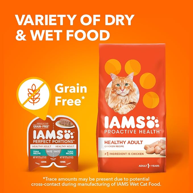 IAMS Perfect Portions Sensitive Digestion & Skin Wet Cat Food Pate, Healthy Adult Grain Free Pate, Tuna Recipe, 2.6 Oz. (24 Twin Packs)