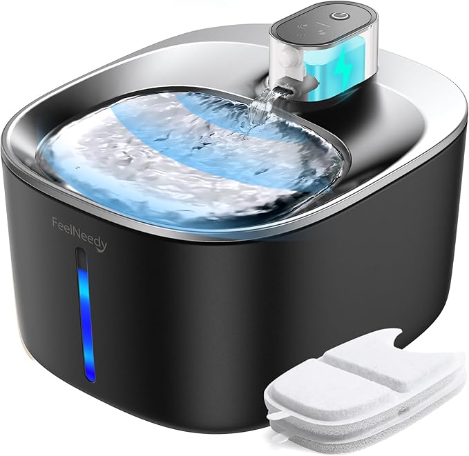 FEELNEEDY Wireless Cat Water Fountain Battery Operated, 4L/135 fl oz Pet Water Fountain for Cats and Dogs with Motion Sensor, Ultra Quiet Cat Drinking Fountain with 2 Filters (Black YPD-C004P)