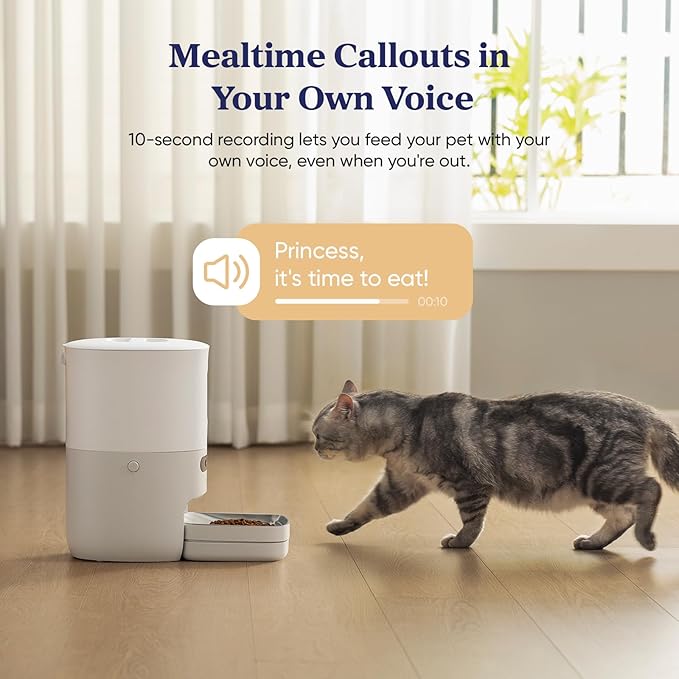 Automatic Cat Feeder, WiFi Smart Scale Tracks Pet's Food Intake, App Control, 3.6L Timed Food Dispenser for Cats and Dogs, Up to 10 Meals Per Day, Stainless Steel Bowl, Dual Power Supply
