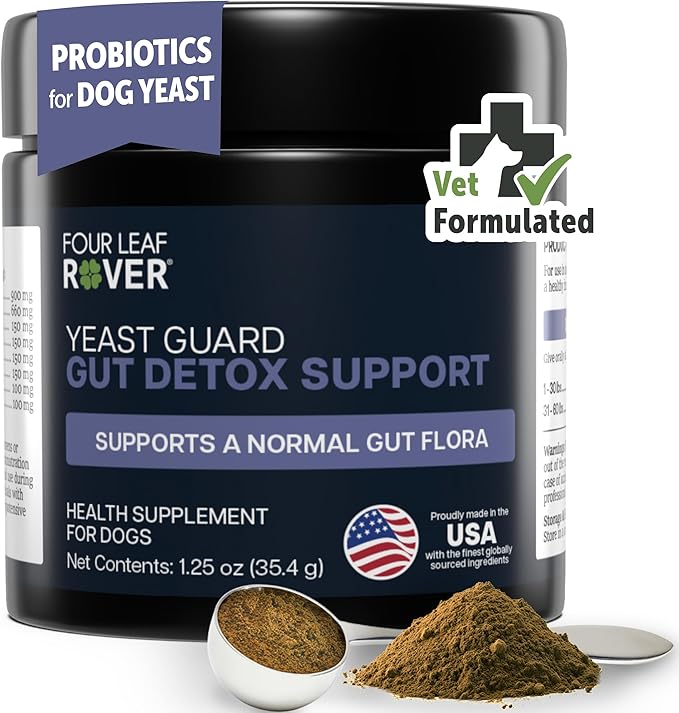 FOUR LEAF ROVER Yeast Guard for Dog Yeast - Veterinarian Formulated - Supports Healthy Skin, Ears & Paws - 100% Natural with Organic Herbs - 30 Day Medium Dog Supply