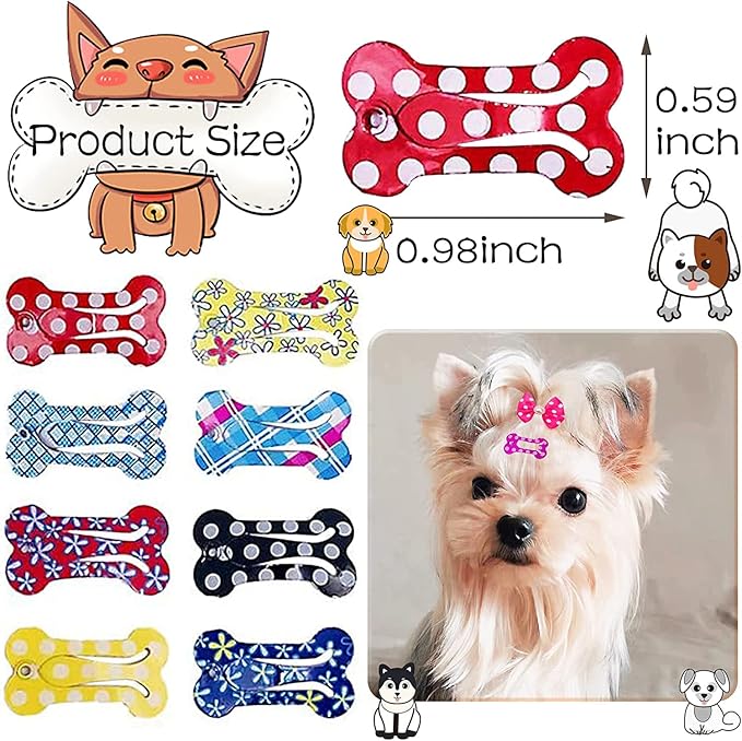 PET SHOW 50Pcs/25Pairs Hair Clips for Small Dogs Cute 1 Inch Puppy Barrettes Mini Bone Shaped Snap Hair Bows Pet Grooming Hair Accessories for Dog Cat