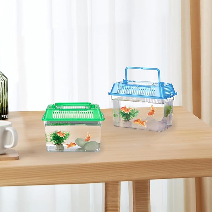 Angoily 4pcs Portable Turtle Tank 5. 9x4. 3x3. 7 Inch Plastic Handheld Fish Tanks Reptile Habitat Small Pet Aquarium with Handle for Travel and Home Use