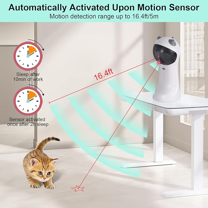 TBTeek Cat Toy, Automatic Motion-Activated, 5 Fun Patterns, 4 Speed Modes, Adjustable Light Angles, Random Rotating Trajectory, Rechargeable