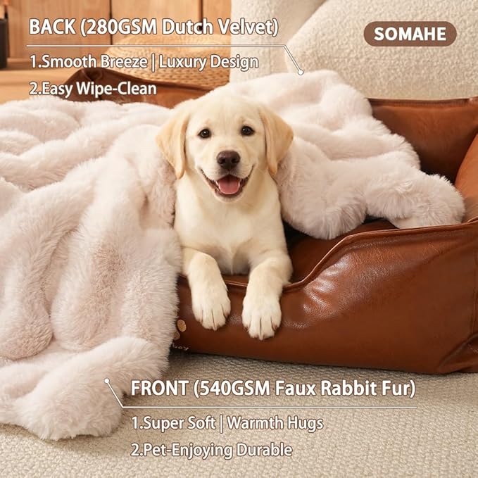 Dog Blanket Self-Warming Throw for Medium & Large Dogs, Dual-Side Sherpa Plush, Thick Crate Bed Cover & Car Seat Mat, Anti-Static Machine Washable No Shrink, 39x30 Inch White
