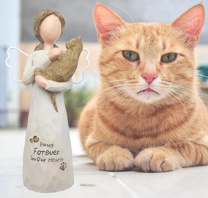 Cat Memorial Gifts for Loss of Cat, Cat Loss Sympathy Gifts, Cat Bereavement Gifts in Memory of Passed Away Pet Cat, Resin Cat Angel Figurine for Cat Mom and Cat Lovers