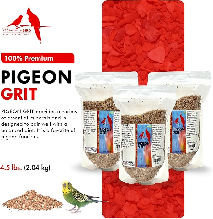 Morning Bird Pigeon Grit - Healthy & Nutritious Pigeon Food to Support Strong Muscles & Bones for Grit Eating Birds - Supports Digestion & Packed with Essential Minerals 4.5 lbs (3-Pack, 1.5 lbs Each)