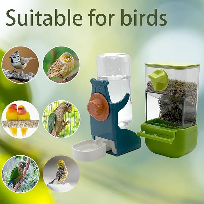 Automatic Bird Feeder for Cage, No Mess Automatic Bird Feeder Water Dispenser Set Acrylic Parrot Food Container Drinker Cage Accessories for Parakeet Canary Finch Cockatiel Lovebirds