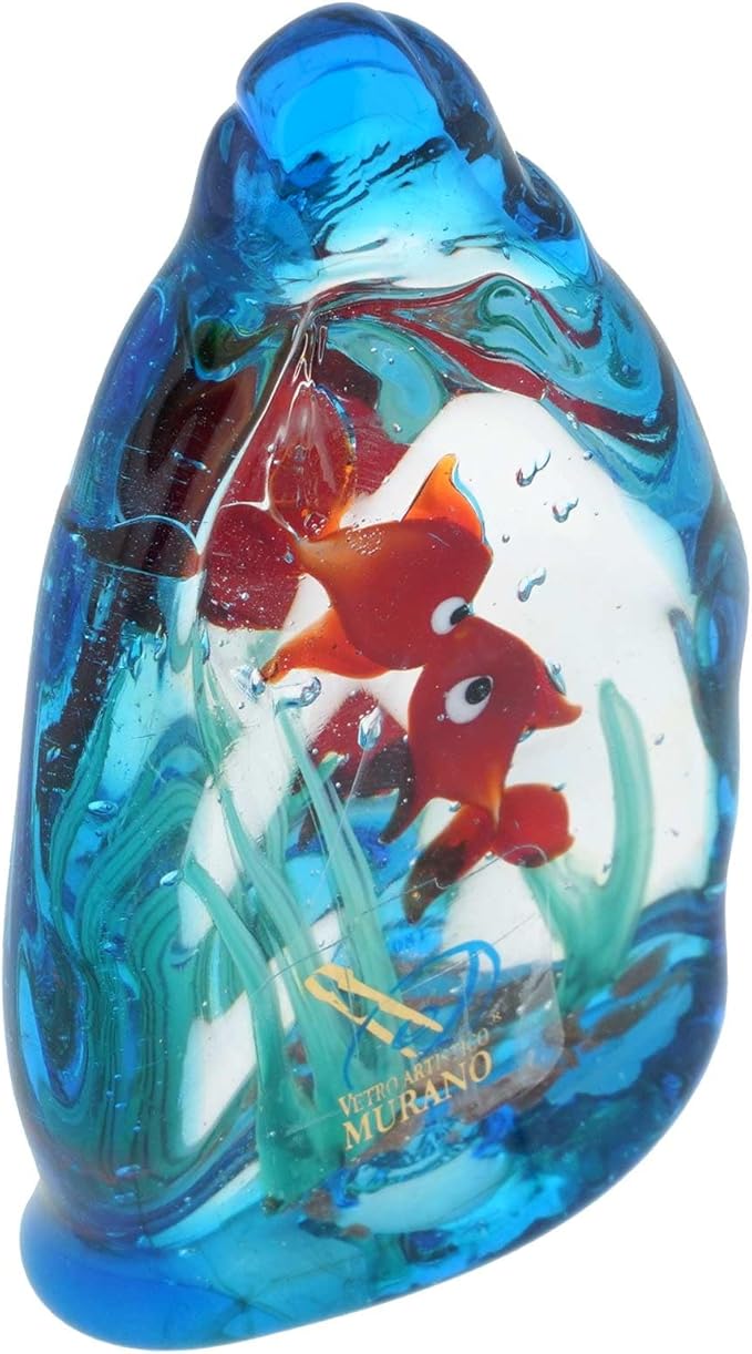 Glass Of Venice Murano Glass Aquarium with Two Tropical Fish - 4 inches