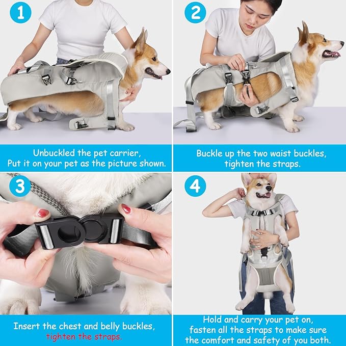 PetBonus Pet Front Dog Carrier Backpacks, Adjustable Pet Backpack, Legs Out Easy-fit Puppy Chest Carrier for Medium Small Dogs, Hands Free for Hiking, Cycling (Grey, S)