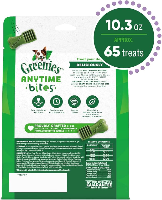Greenies Anytime Bites Dog Treats, Blueberry Flavor, Dog Training Treats, 10.3 oz. Bag