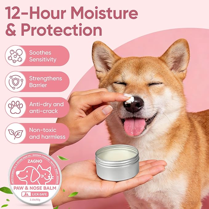 All-Natural Lick-Safe Dog Paw Balm With Coconut Oil |Fast Repair & Nourishment for Irritated Paw Pads & Nose | Cat Wax & Cream, Suitable for Dry, Cracked, and Irritated Noses | Hoof Care | 2.1 oz