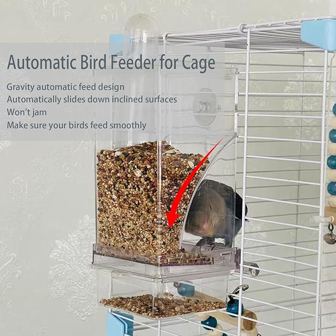 No Mess Bird Feeder Water Dispenser Set, SHGNUY Automatic Transparent Parrot Feeder Acrylic Parrot Food Container Drinker Cage Accessories for Small Birds Canary Parakeet Finch (Dark Green, 1)