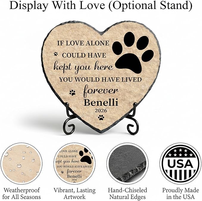 Dog Grave Markers Outdoor Stone, Personalized Pet Loss Gifts Cat Dog Memorial Garden Stone (S-007)