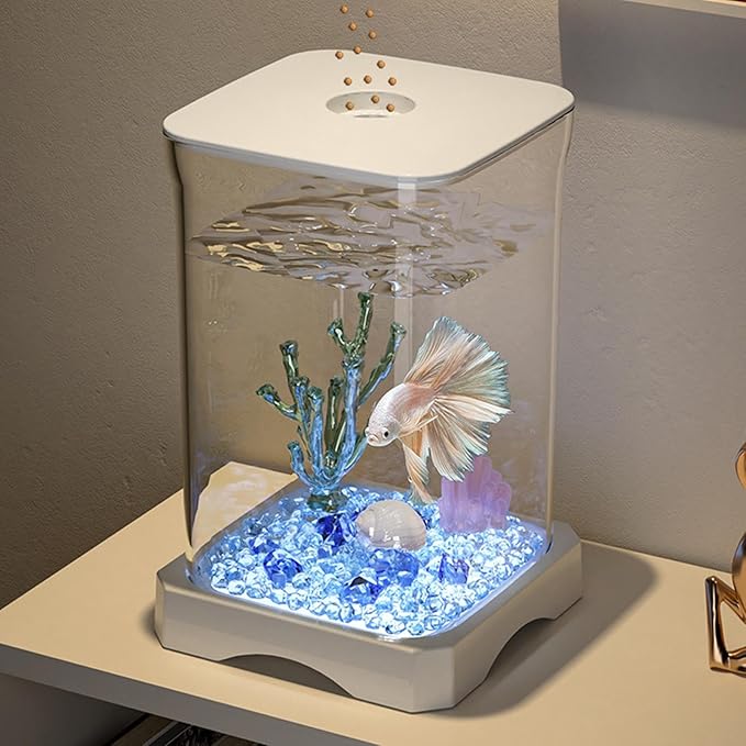 Led Betta Fish Aquarium - 635g 4k Hd Desk Fishs Tank, Small Starter Aquariums Kit, Led Mini Aquariums | Ornamental Fish Bowl Aquarium with Light for Home, Office, Apartment, Kitchen, Study Room Decor
